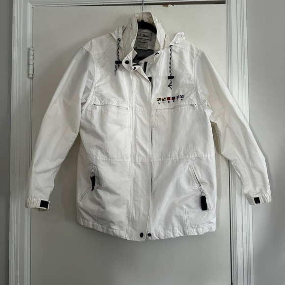 VTG 90’s Y2K LL Bean Jacket Womens L White Nautical Windbreaker Sailing Hooded. - Picture 1 of 16